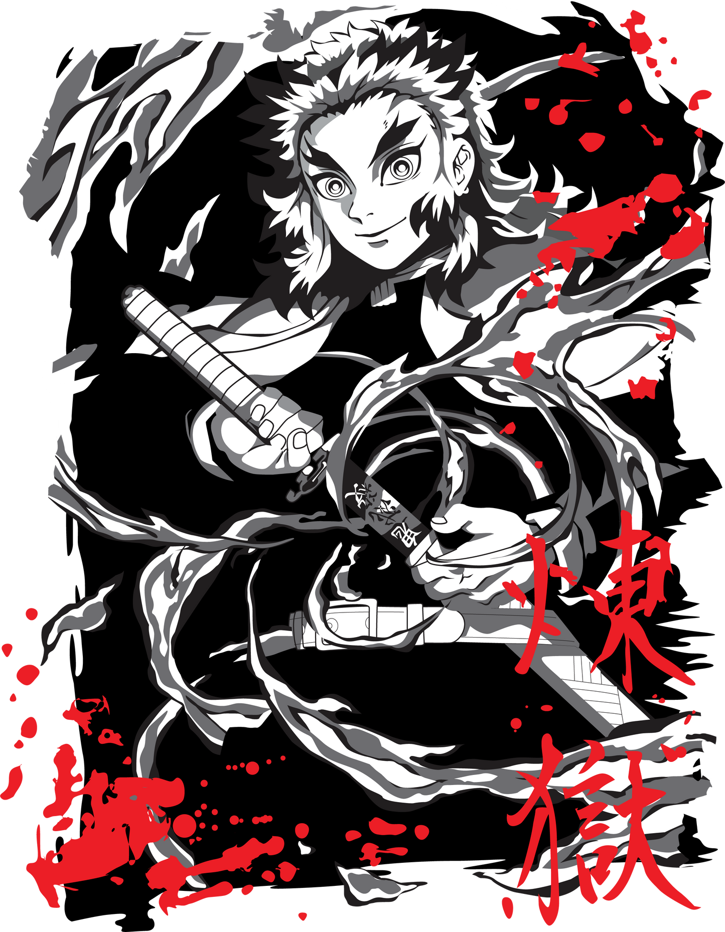 Rengoku Kyojuro Dynamic Art | Demon Slayer T-Shirt | Flame Hashira Final Form Anime Tee